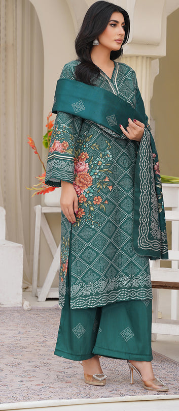 Emerald Green Full Raw Silk Kurta Palazzo Set with Dupatta – Women’s 3 Piece