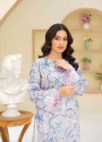 White & Grey Raw Silk Kurta Palazzo Set – Women’s 2 Piece Short Kurta by Libas