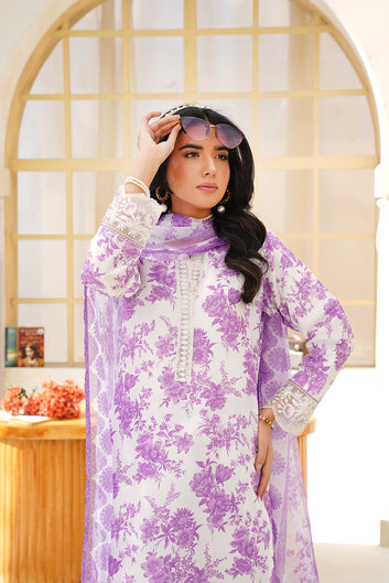 Lilac Floral Raw Silk Kurta Set – Women’s 3 Piece Suit with Dupatta by Libas