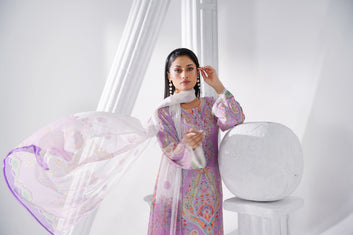 Lilac Premium Slub Weave 3 Piece Suit – Women's Printed Kurta Set with Dupatta by Libas
