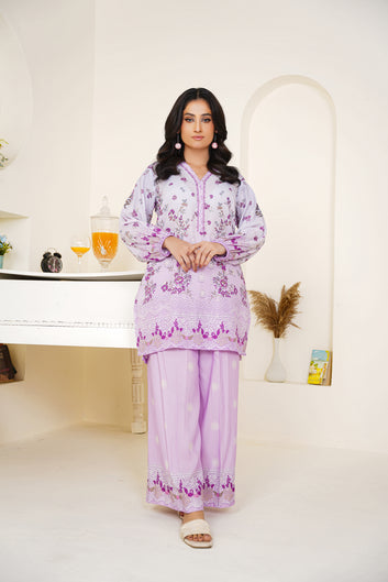 Lilac Co-ord Set – Women’s 2 Piece Straight-Cut Shirt & Palazzo by Libas