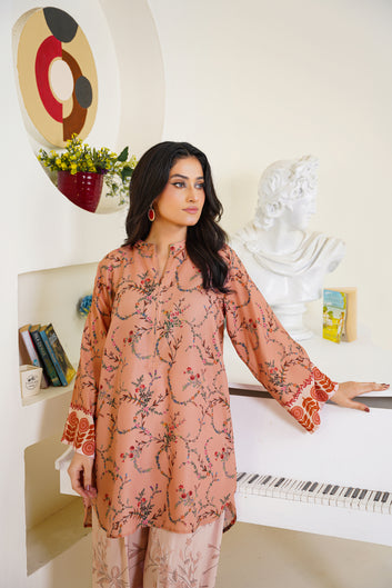 Peach Pink Co-ord Set – Women’s 2 Piece Straight-Cut Shirt & Palazzo