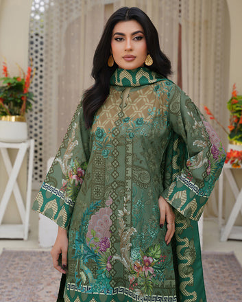 Sage & Olive Green Kurta Palazzo Set – Women’s 3 Piece with Dupatta