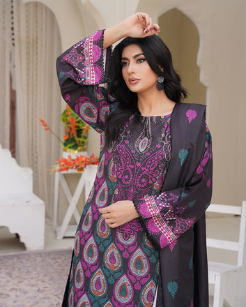 Black & Charcoal Kurta Palazzo Set – Women’s 3 Piece Ethnic Wear by Libas